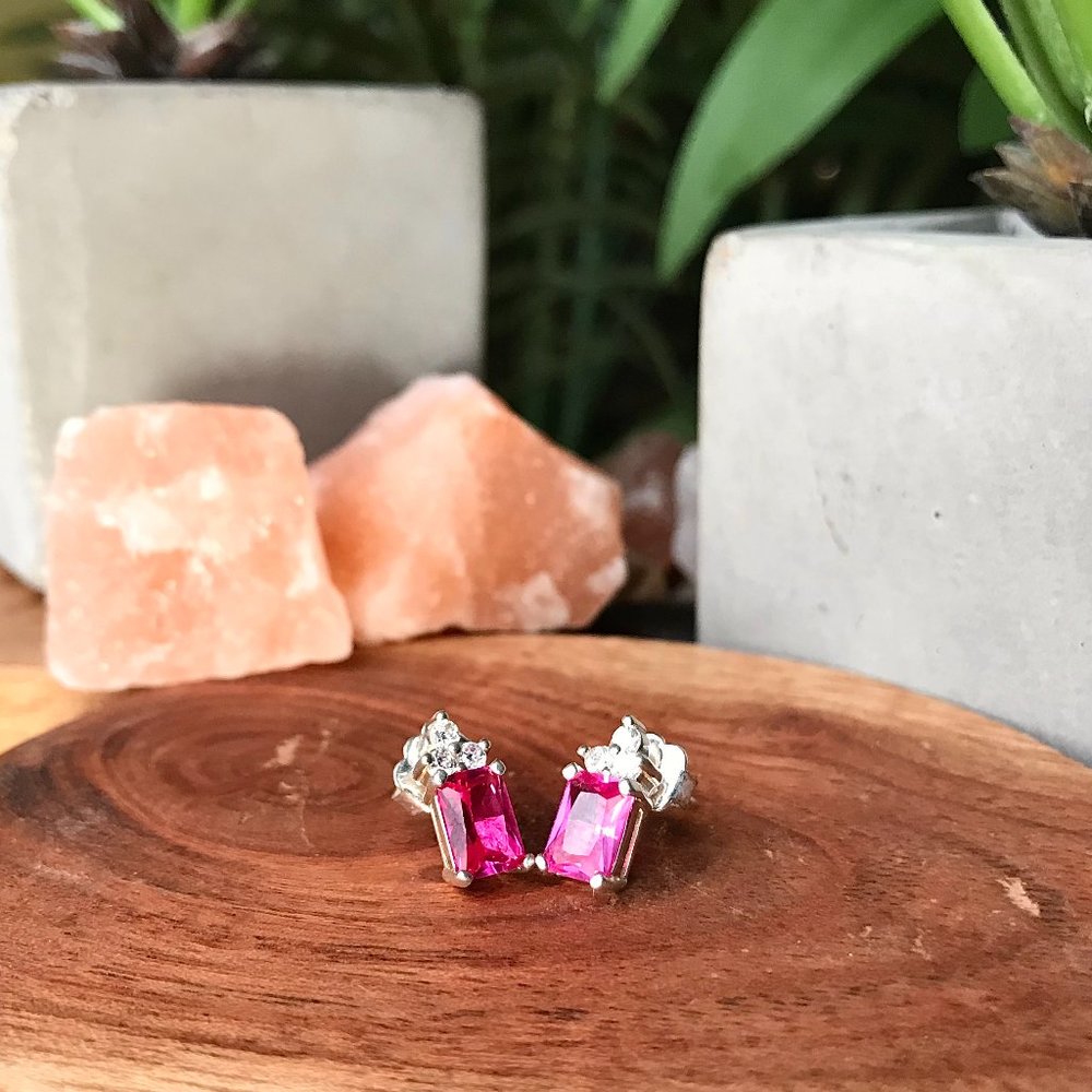 Vibrant Ruby Pink Shimmering Crystal Earring Studs